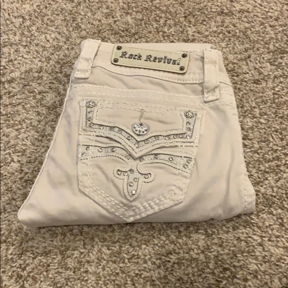 Tan/white Rock Revival skinny jeans